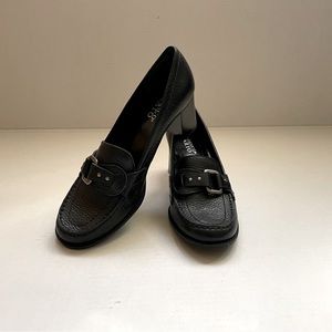 Franco Sarto Black Leather Block Heel Loafer